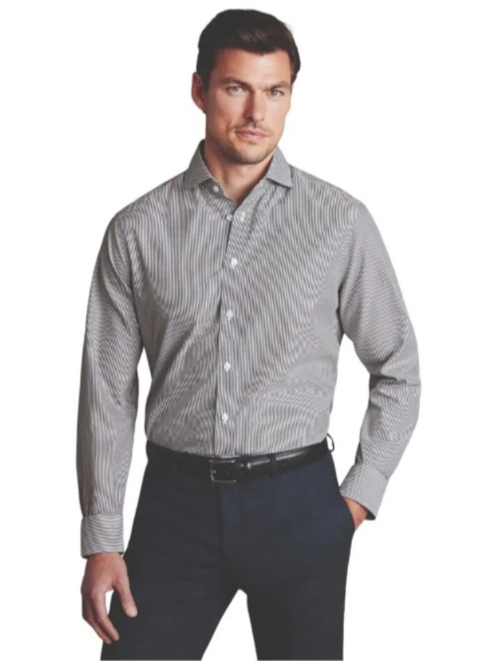 *𝓥𝓣𝓖 𝐂𝐇𝐑𝐈𝐒𝐓𝐎𝐏𝐇𝐄𝐑 𝐇𝐀𝐘𝐄𝐒 Men's Pinstripe Dress Shirt Grey 16.5